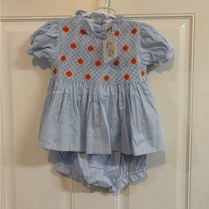 NWT 2T Southern Charm Blue Gingham Smocked Pumpkins Bloomer set.  Retail 58.00